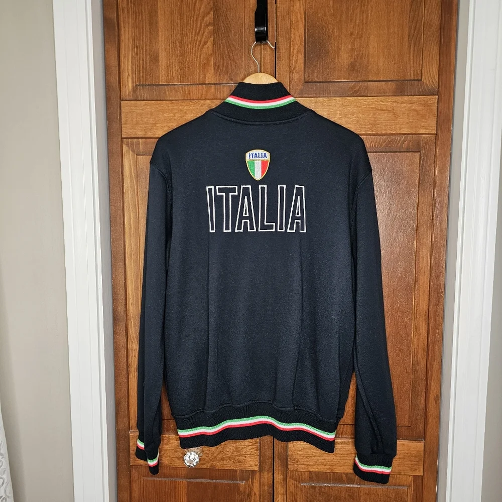 Retro Italia Track Jacket Full Zip Black Red Green White Trim Italy Flag Mens XL - Picture 6 of 12